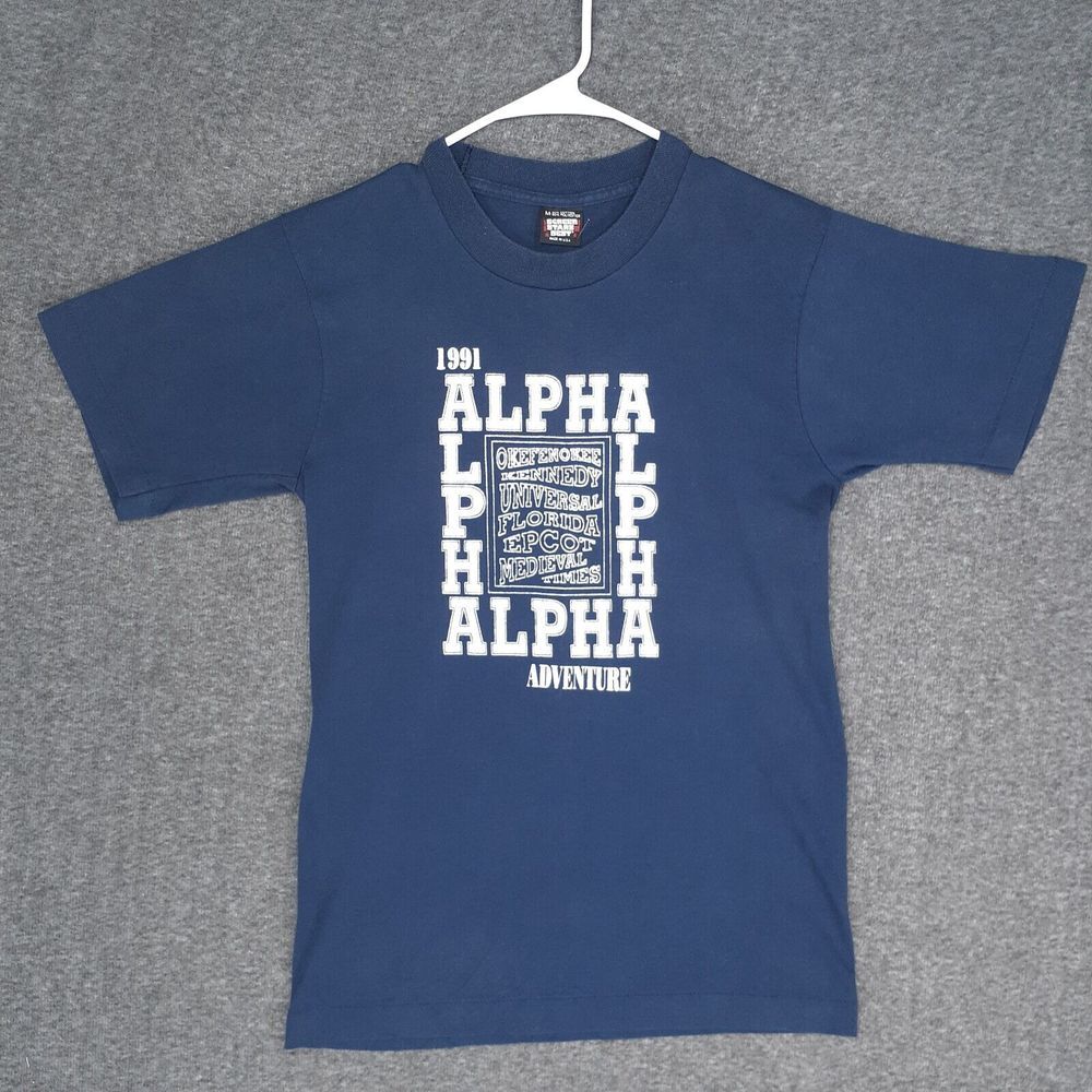 VTG 1991 Alpha Adventure Shirt Adult M single stitch blue Okefenokee UF epcot MT